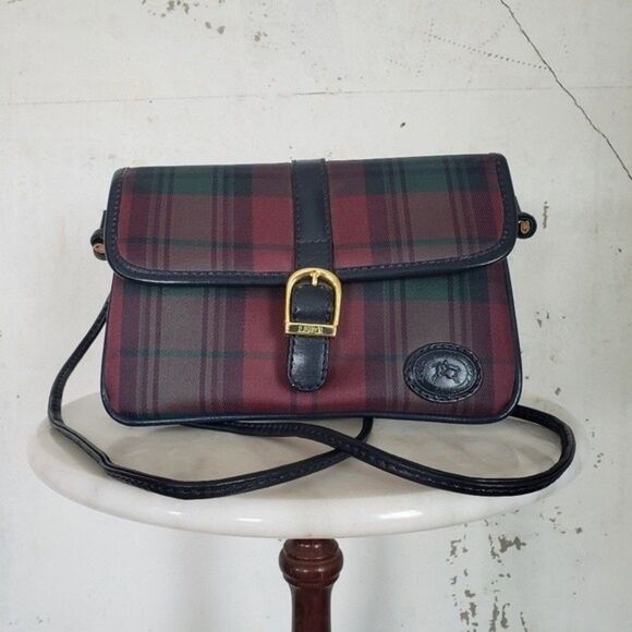LUIGI Women's VINTAGE Crossbody 90's Italian MadeTartan Plaid Purple Bag - Picture 1 of 9